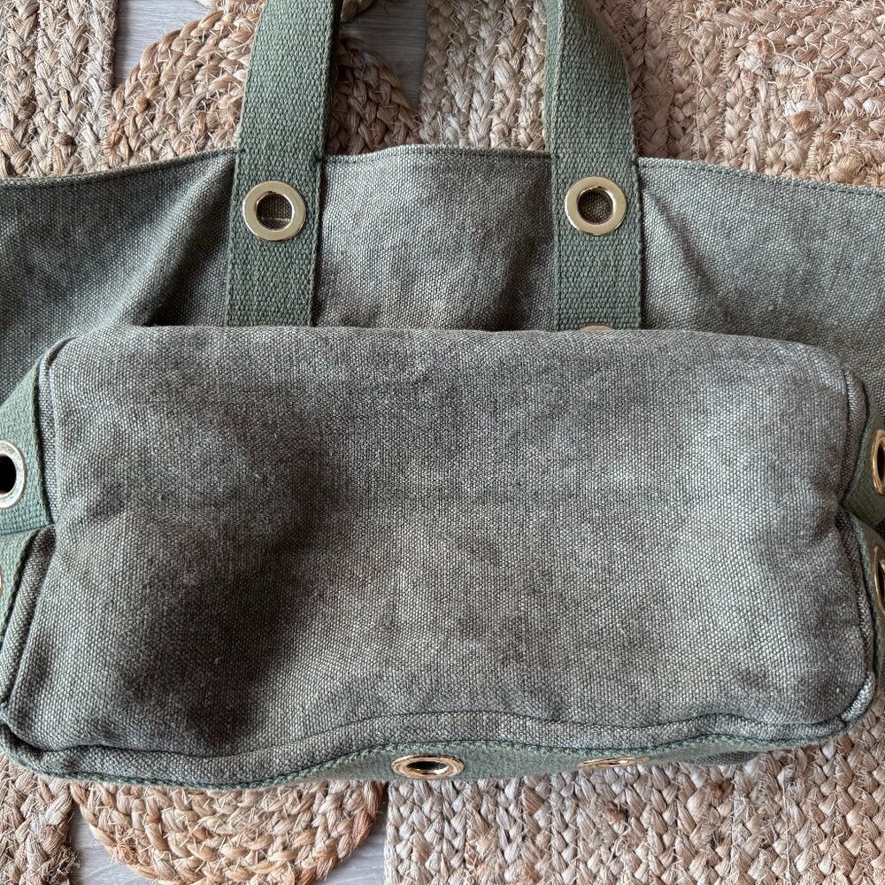 Vanessa Bruno Linen L Cabas Tote – Olive / Khaki – Muted Gold Eyelets – Size L - Picture 4 of 14
